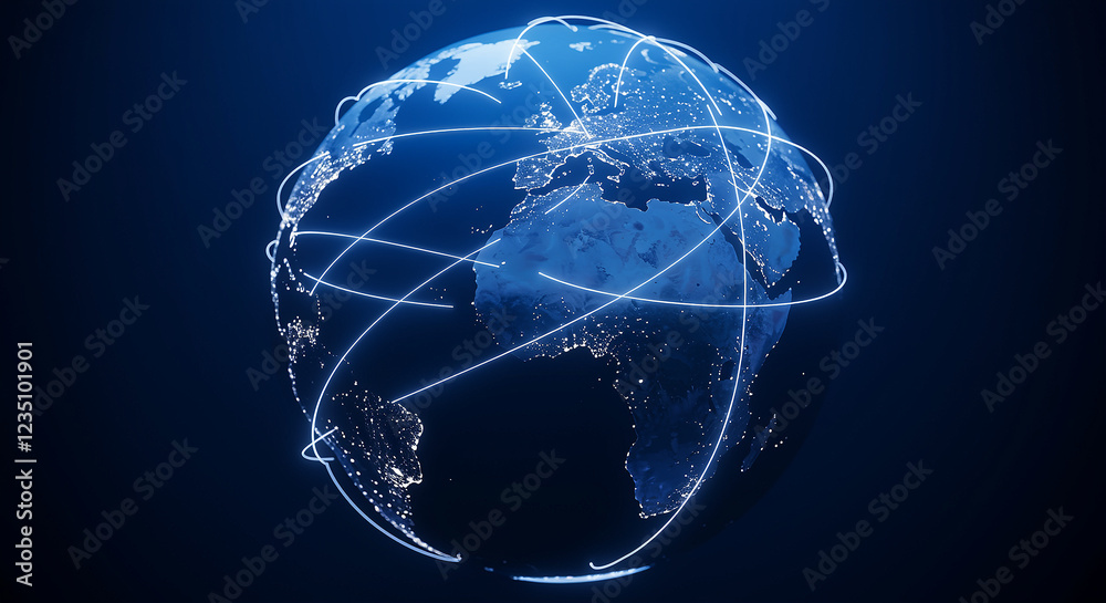 Poster globe with global network connections. global network on a globe. globe with network lines