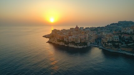 Coastal Town Sunset Scenic Mediterranean View