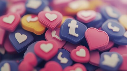 Social media icons scattered on a colorful surface reflecting digital interaction in modern communication