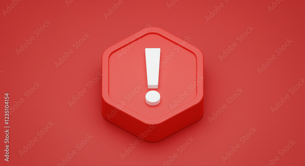 Poster warning icon with exclamation mark on red background. 3d rendering warning icon graphic design
