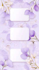 Floral Notes: Delicate floral composition with soft purple and white blooms, interspersed with clean, blank rectangles. A harmonious blend of nature and functionality.