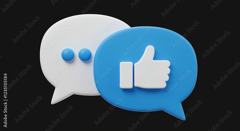 Poster speech bubbles with like icon and dots. communication feedback with speech bubbles. like icon and do