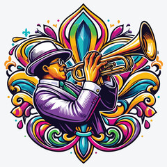 Naklejka premium Second Line Fleur de Lis Trumpet Player stock illustration