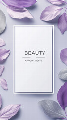Beauty Appointments and Natural Elements: A minimalist arrangement, "Beauty Appointments" displayed on a blank canvas framed by delicately crafted leaves and petals.