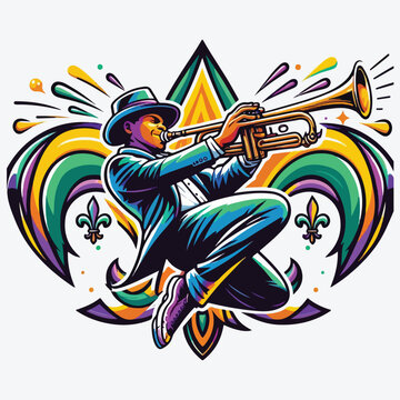 Second Line Fleur de Lis Trumpet Player stock illustration