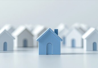 Exclusive Smart Home Real Estate Offer: Unique Blue House Among White Homes with Bluetooth Symbols, Representing Modern Living, Smart Technology, and Premium Property Investment