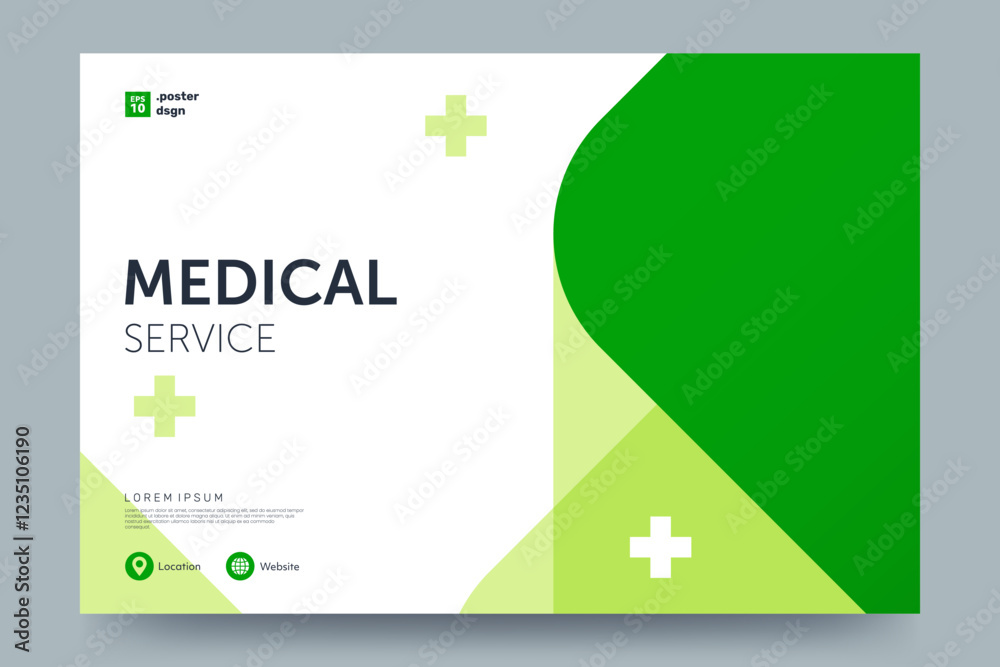 Poster medical and healthcare banner design. simple abstract geometric background in green color with place