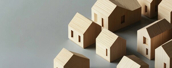 Real Estate Planning: Wooden Model Houses Representing Property Development, Home Design, and Investment Opportunities. minimalist surface for architectural design and inspiration