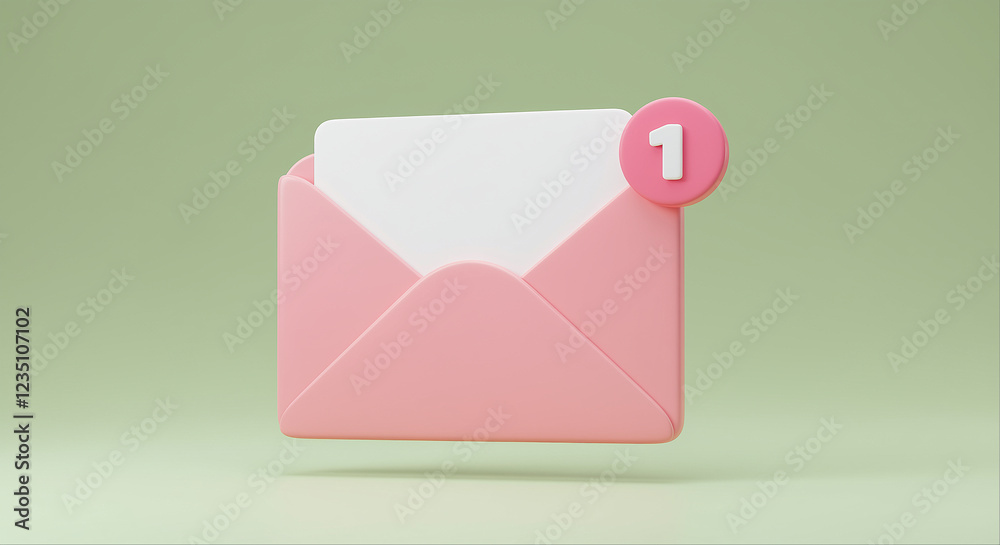 Poster pink email envelope with notification. email notification with number one. digital communication wit