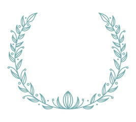 Hand drawn round frame design with leaves for background, for decoration, in green color. With transparent background