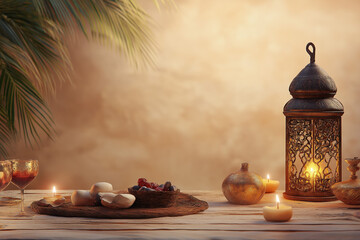 postcard with a beautiful Arabic lamp and a place for the inscription Ramadan Kareem, for Ramadan. Ramadan kareem, Ramadan Mubarak, Happy Ramadan, generative AI