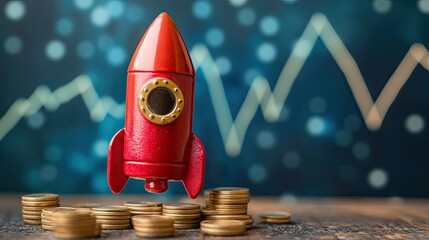 Toy rocket symbolizing sales decline with a falling business chart