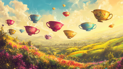 Obraz premium magical surreal teacups