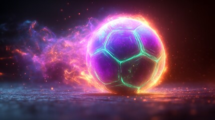 Fiery Neon Soccer Ball Glowing Brightly