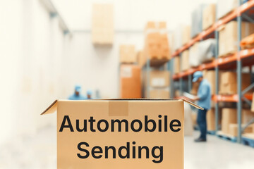Automobile sending text words meaning theme cargo delivery logistics