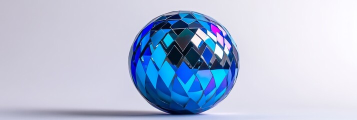 A disco ball is showcased against a white background - A dazzling disco ball reflects vibrant blue hues symbolizing party, celebration, entertainment, nightlife, and fun.