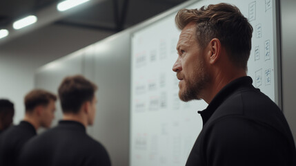 Coach Briefing Players in Locker Room Before Important Game