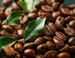Fototapeta premium una mezcla de granos de cafe tostados con hojas de té e infusión