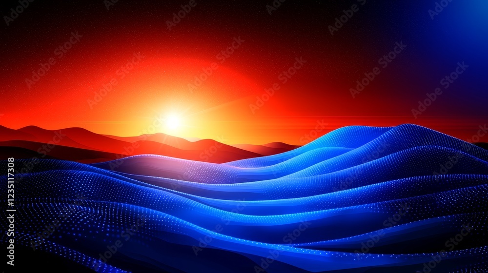 Poster in a 3d environment, an abstract futuristic wave background with network connection dots and lines