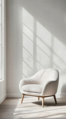 Fototapeta premium Minimalist interior design featuring a designer chair by a sunlit window