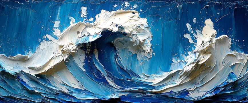 An abstract blue-themed painting using acrylic and watercolor techniques. Based on a monotype template with a canvas texture for the background