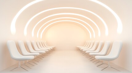 Obraz premium Modern White Chairs in a Circular Waiting Area