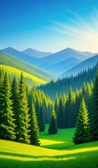 Fototapeta premium Breathtaking Summer Day in Wild Mountains With Lush Greenery and Serene Landscape. Generative AI