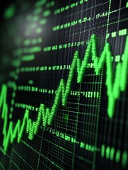 Fototapeta premium Dynamic Financial Market Analysis Graphic - This image depicts a detailed financial market chart with ascending green lines, showcasing stock performance and trends.