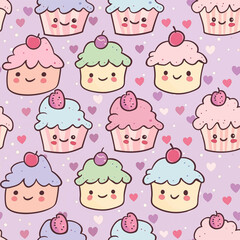 Cute Cupcake Seamless Pattern 