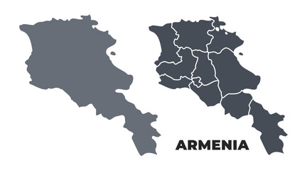 Armenia grey political map simple flat illustration set