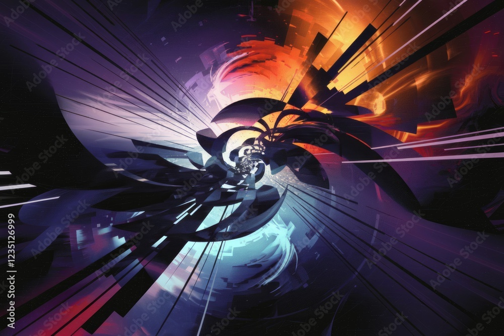 Poster Abstract swirling vortex of vibrant colors and sharp lines, creating a dynamic and energetic visual experience.