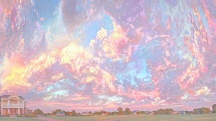 Fototapeta premium Pastel Sunset over Suburban Homes