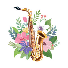 Art & Illustration - Saxofone com flores, Saxophone with flowers