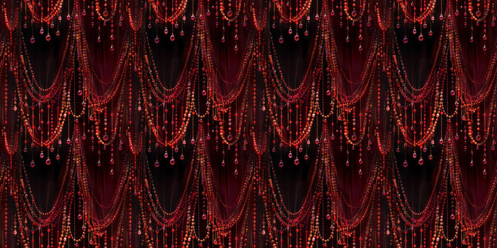 Elegant array of hanging red beads with sparkling gemstones and intricate details
