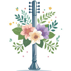 Art & Illustration - Clave com flores - Key instrument with flowers vintage