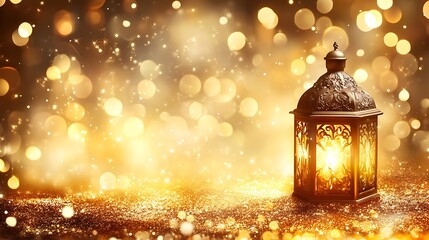 Ornate Lantern Illuminates Golden Festive Background