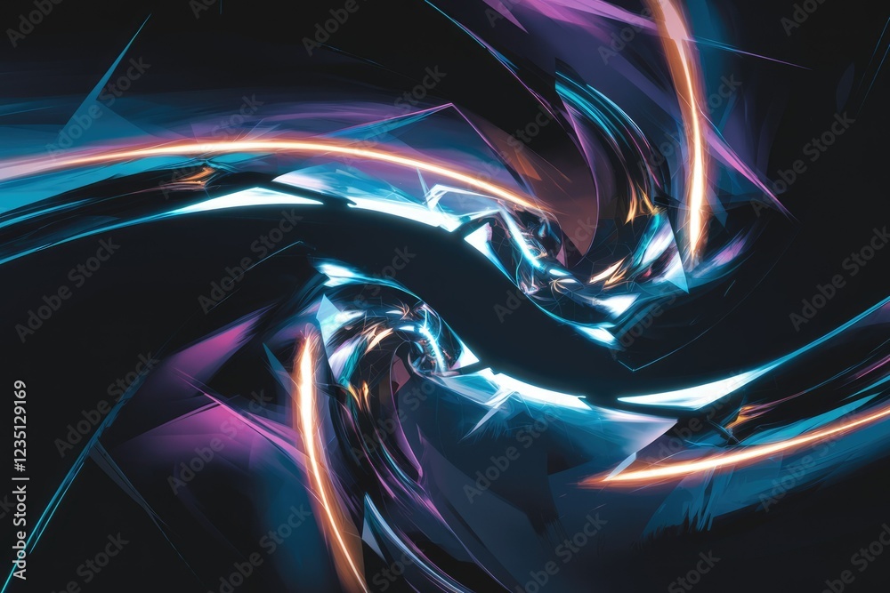 Aufkleber abstract swirling neon artwork with vibrant colors and sharp edges, creating a dynamic visual experi