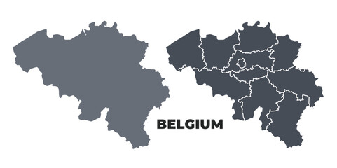 Belgium grey political map simple flat illustration set