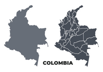Colombia grey political map simple flat illustration set