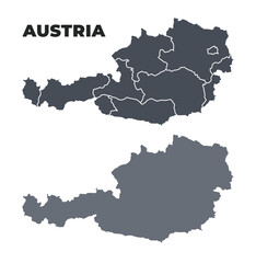 Austria grey political map simple flat illustration set