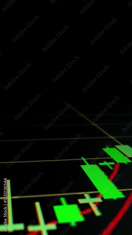 Poster closeup macro shot movement of stock graph displayed on led screen showing growth chart as economic 
