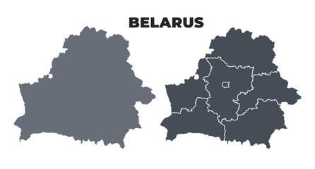 Belarus grey political map simple flat illustration set