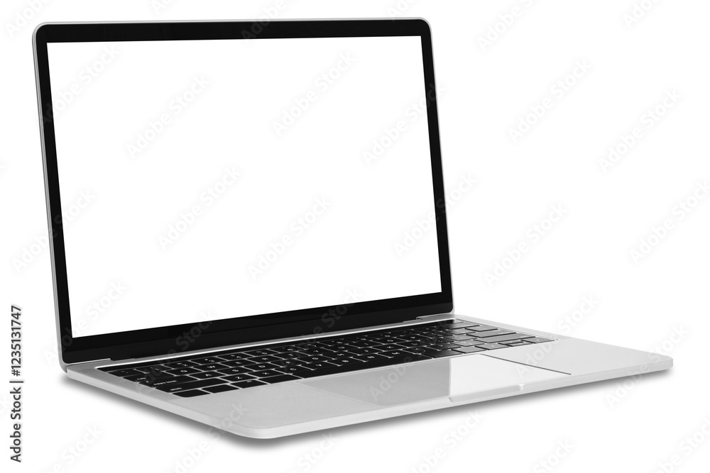 Canvas Prints modern generic silver metallic laptop with a blank white screen and isolated on a transparent backgr