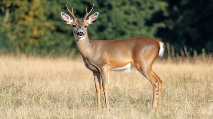 Fototapeta premium A majestic roe deer (Capreolus capreolus) standing on a meadow during summer. 