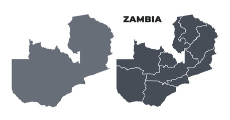 Zambia grey political map simple flat illustration set