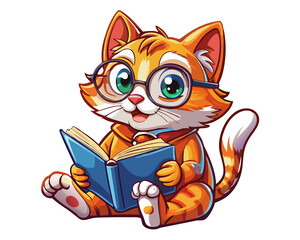 Fototapeta premium Cat in glasses looking curious over an open book