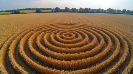 Naklejka premium Aerial Spiral Crop Circle in Golden Wheat Field