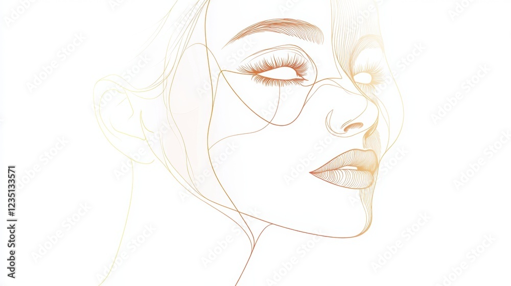 Aufkleber Silhouette of a womans face with golden ratio lines showcasing beauty and symmetry in an artistic representation. Generative AI