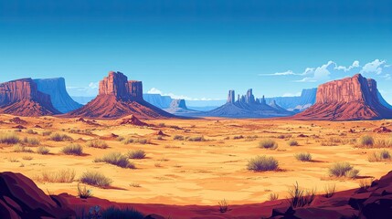 Naklejka premium A panoramic empty desert background with space for text. 