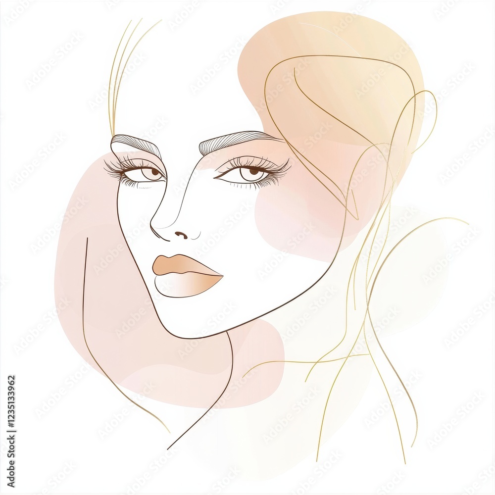 Aufkleber silhouette of a womans face featuring golden ratio lines with soft colors highlighting her features.